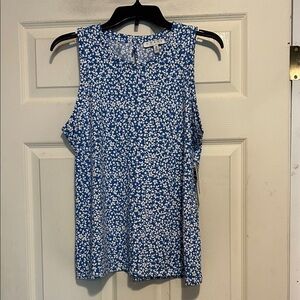 Chaus Blue and White Floral Sleeveless Blouse